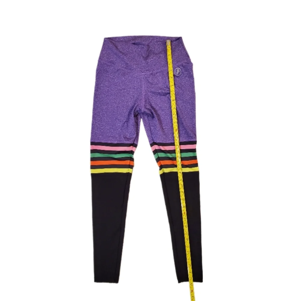 ABS2B Women's‎ Purple High Knee Stripes Scrunch Booty Workout Leggings Small